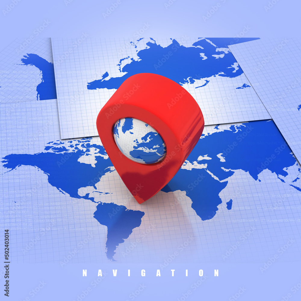 Aufkleber 3d rendering red map pointer