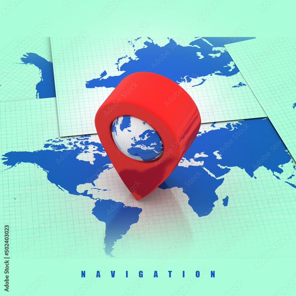 Poster 3d rendering Red map pointer
