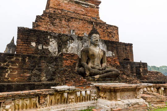 Sukhothai, Thailand - 9 April 2022: Buddha image  Inside the Sukhothai Historical Park, Sukhothai Province