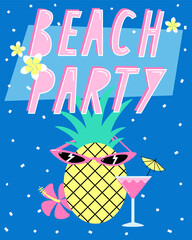 Beach party. Cute summer illustration with sunglasses