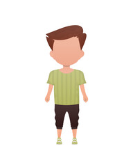 Little boy is standing. Isolated. Cartoon style.