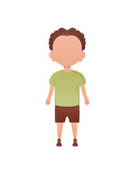 Preschool boy in full growth. Isolated. Cartoon style.