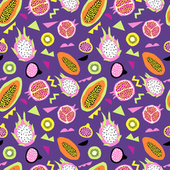 Seamless pattern with tropical fruits