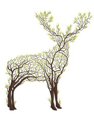 Fototapeta premium deer made up of tree - pencil illustration