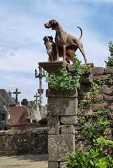 Les gardiens du cimetière de Locronan en Finistère (2 vrais chiens)