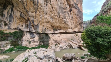Puente colgante sobre el río Velillos. Ruta del Gollizno. Moclín. 
