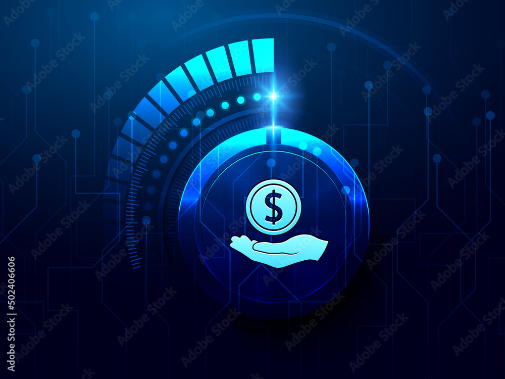 Aufkleber 2d rendering usd dollar symbol with digital background