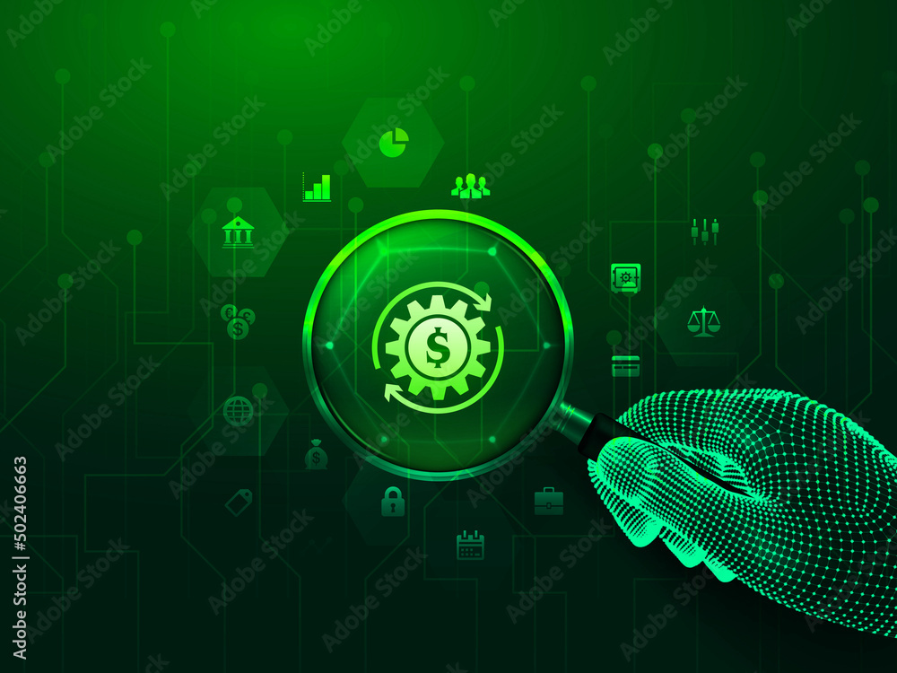 Poster 2d rendering usd dollar symbol with digital background