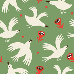 Seamless pattern with color birds . Fabric pattern, kids apparel print, wrapping paper