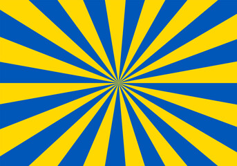 Yellow background with blue sun rays. Abstract summer sun shine. Flat vector illustration