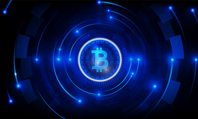 Abstract Technical graph of Bitcoin in futuristic Light out technology background Hitech communication concept innovation background,  vector design