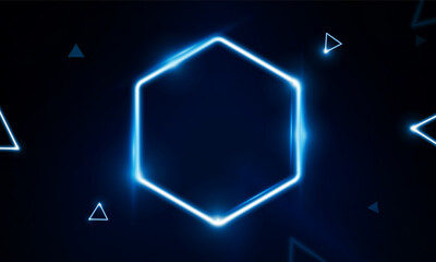 Abstract Modern colored poster for sports Light out technology and with neon hexagon and triangles. Hitech communication concept innovation background,  vector design