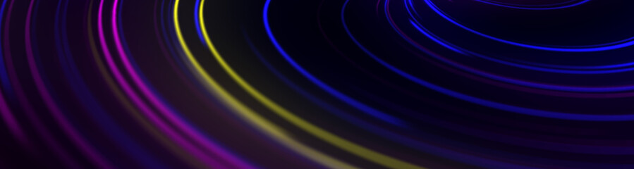 widescreen background with lines from a tilted neon multi-colored glowing spiral in the void
