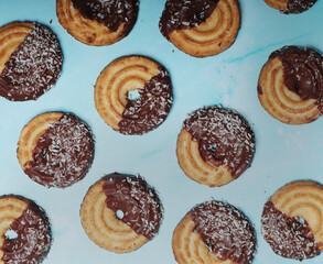 Chocolate and coconut cookies flat lay