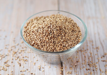 Sesame seeds in a small glass bowl