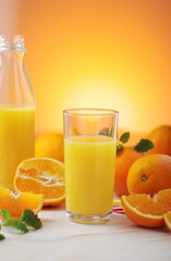 Oranges and orange juice in glasses	
