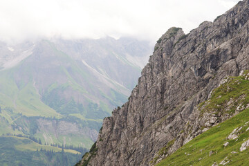 Fototapeta na wymiar Panorama of Alps opening from Fellhorn peak, Bavaria, Germany 