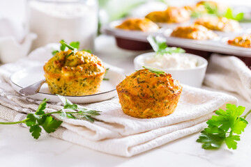 Delicious homemade zucchini muffins with feta cheese