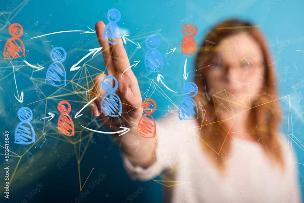 Poster Global network. Blockchain. 3D illustration. Neural networks and artificial intelligence. Abstract