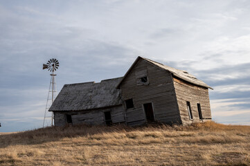 Old abandoned farmhouse in a rural area in Alberta, Canada