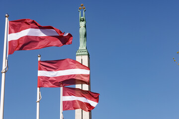 Latvia Independence Day. National Freedom Monument. Riga in Spring. Day of Restoration of...