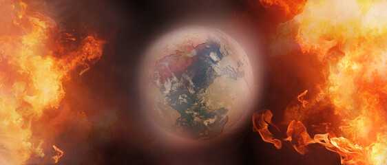Obraz na płótnie Canvas destruction or war concept. abstract symbolic fire and flames desert earth background 3d-illustration. elements of this image furnished by NASA