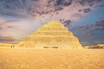 Saqqara, Egypt -  November 14, 2021: Pyramid of ancient Egyptian Pharaoh Djoser in Saqqara, Egypt