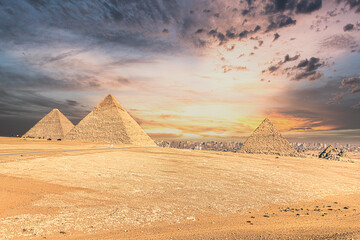 Fototapeta na wymiar Giza, Egypt - November 14, 2021: The great ancient Pyramids of Giza, Egypt