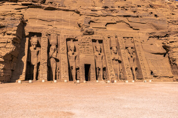 Abu Simbel, Egypt -  November 16, 2021: The great ancient Egyptian temple of Nefertari at Abu...
