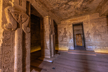 Abu Simbel, Egypt -  November 16, 2021: Inside the great ancient Egyptian temple of Nefertari at...