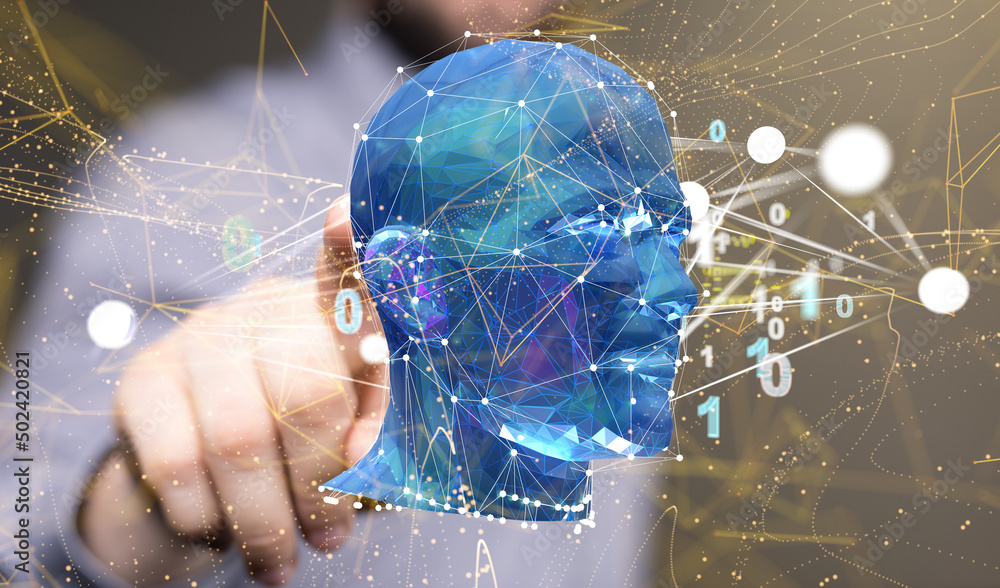 Aufkleber Digital cyberspace with particles and Digital data network connections concept.