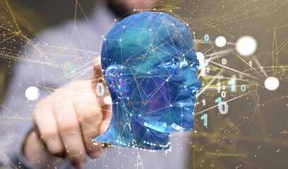 Digital cyberspace with particles and Digital data network connections concept.