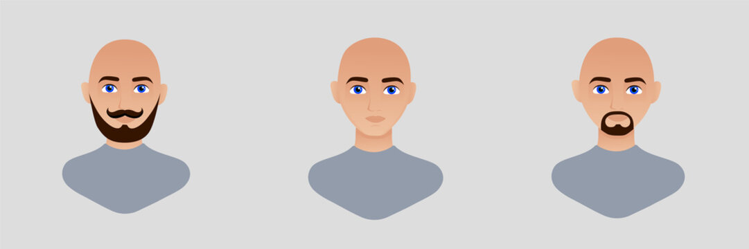 Portrait of a bald man with a beard. Flat vector illustration