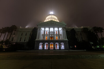 Illuminated California State Capitol Museum in Sacramento, California at night