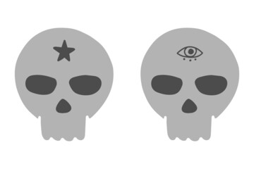 Skulls with magic eye and star in boho style.