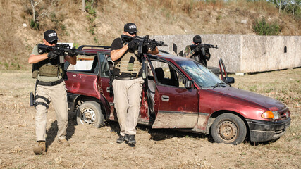 Anti-Terrorist unit exercise. Securing vehicles and rescuing hostages