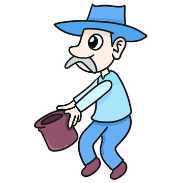 Vector illustration of a begging old cowboy on a white background
