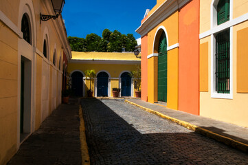 Cobblestone street in old san juan,Puerto Rico island

