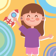 girl playing with rocket