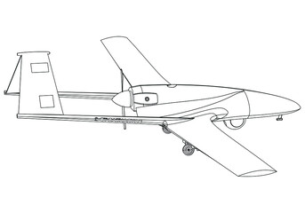Fototapeta na wymiar Military drone isolated on white background. Vector Military machine. Bayraktar TB2 silhouette.