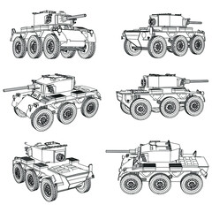 Weapon Carrier Vehicle isolated on white background. Vector Military machine. Military vehicle logotype.