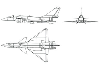 Fighter jet drawing line art vector illustration for coloring book. Cartoon Aeroplane drawing for coloring book for kids and children.