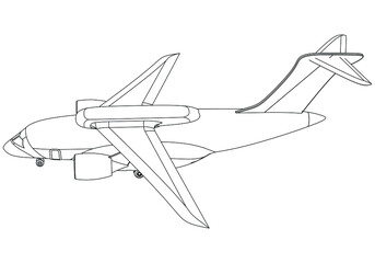 Embraer KC-390 military transport cargo aircraft isolated on white background. Vector Military machine. Military vehicle logotype.