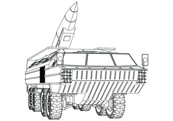 Air defense system. Rockets and shells. Special military equipment. Air Attack. Vector Military machine. Military vehicle logotype.