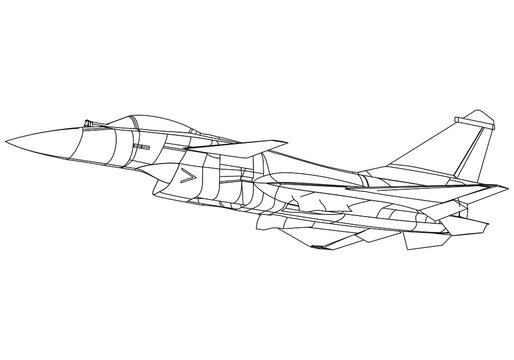 Fighter jet drawing line art vector illustration for coloring book. Cartoon Aeroplane drawing for coloring book for kids and children.