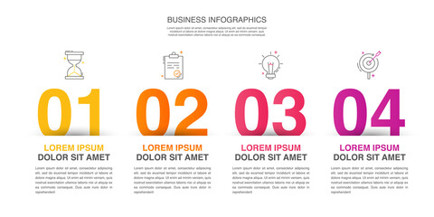 Modern vector flat illustration. Infographic numbers template with four elements, icons. Timeline designed for business, presentations, web design, interface, diagrams with 4 steps