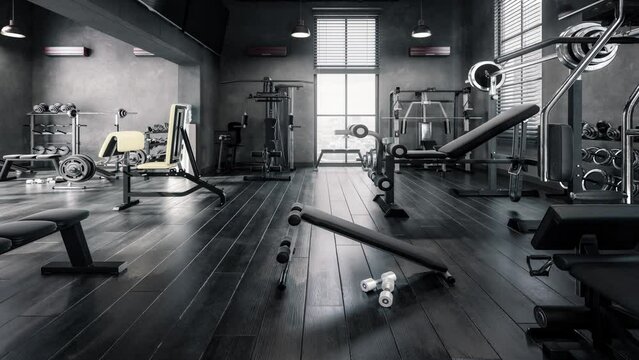 Body Building Gym Integrated Inside a Fitness Area - loopable 3D Visualization