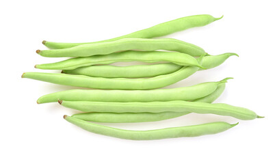 bush beans, green beans on white background. top view