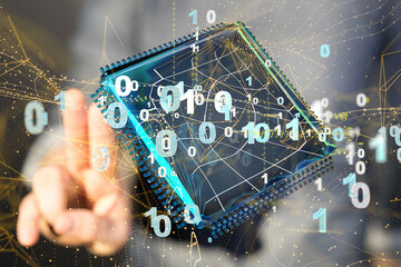 abstract lines with dots over dark background.