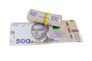 isolate of one five hundred hryvnia note and a twisted stack